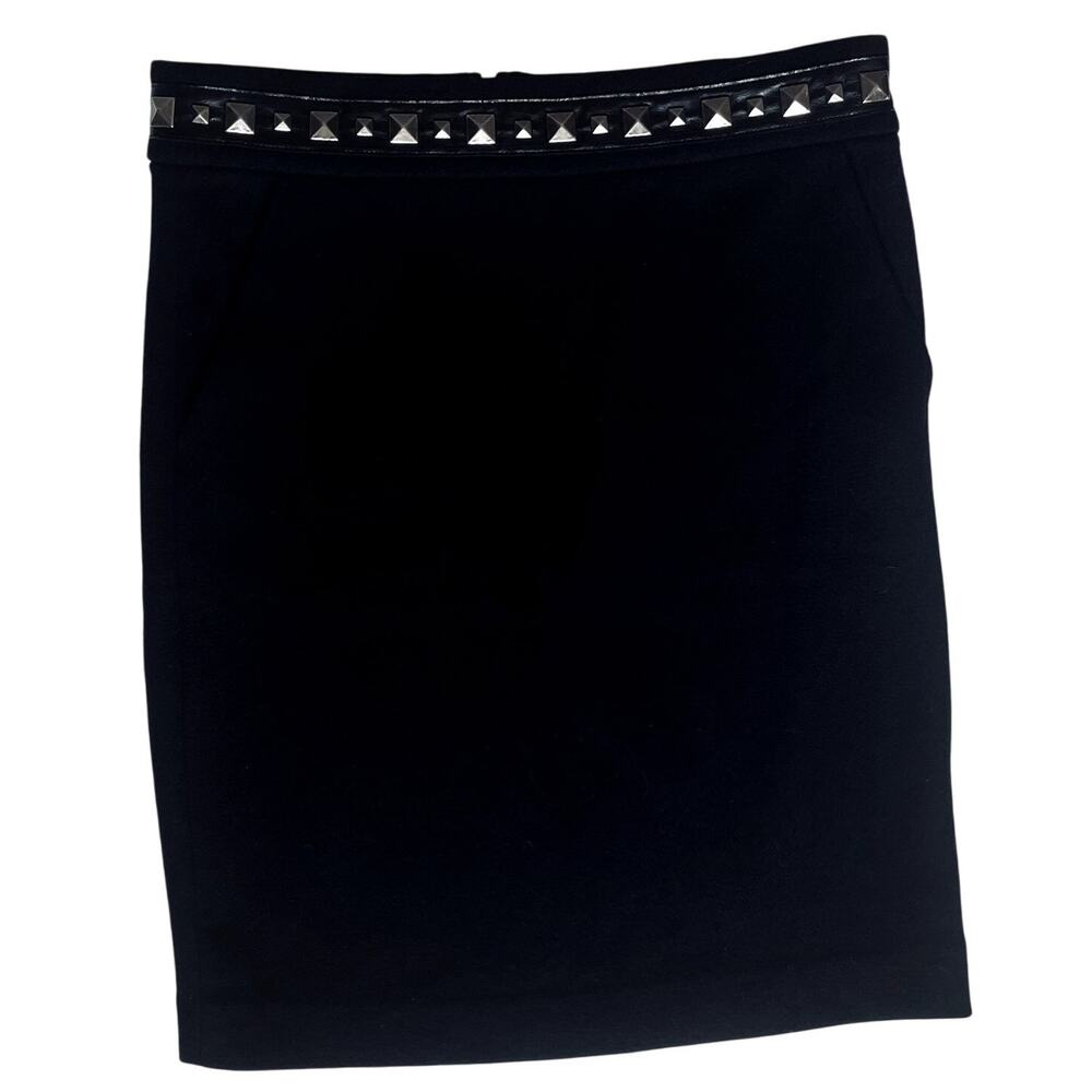 Tory Burch | Black Studded 100% Wool Pencil Skirt | Sz S | Edgy, Corporate Goth - Picture 2 of 9
